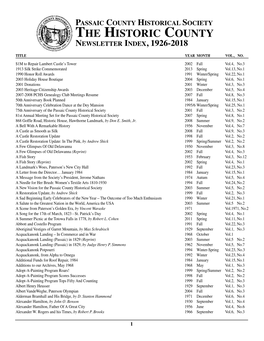 PCHS Newsletter Index 1926 to 2018