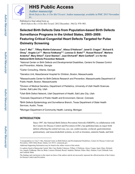 Selected Birth Defects Data from Population-Based Birth Defects