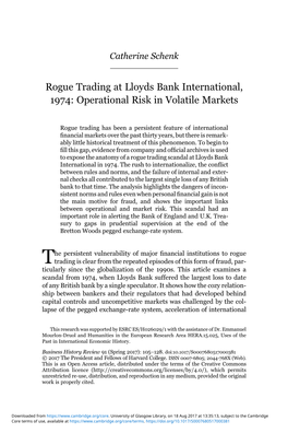 Rogue Trading at Lloyds Bank International, 1974: Operational Risk in Volatile Markets