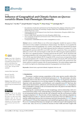 Influence of Geographical and Climatic Factors on Quercus Variabilis Blume Fruit Phenotypic Diversity