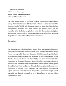 'Sepoy Mutiny' of 1857 First Sprouted the Dream of Independence Among