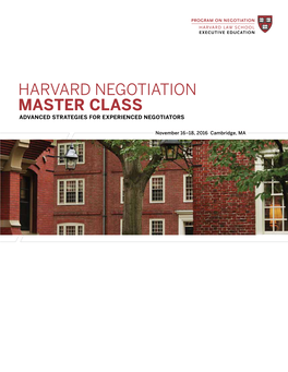 Harvard Negotiation Master Class Advanced Strategies for Experienced Negotiators