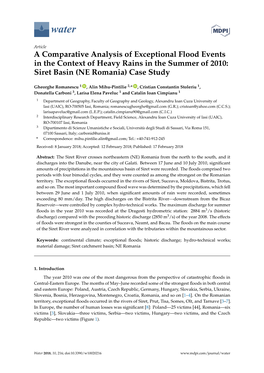 A Comparative Analysis of Exceptional Flood Events in the Context of Heavy Rains in the Summer of 2010: Siret Basin (NE Romania) Case Study