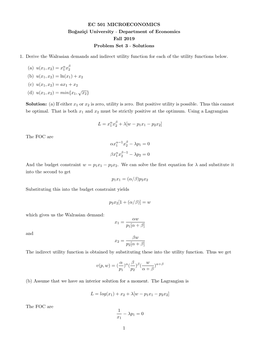 Department of Economics Fall 2019 Problem Set 3 - Solutions