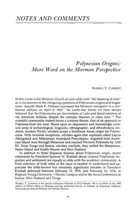 Polynesian Origins: More Word on the Mormon Perspective