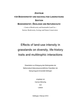 Effects of Land-Use Intensity in Grasslands on Diversity, Life-History Traits and Multitrophic Interactions