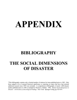 Bibliography the Social Dimensions of Disaster