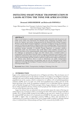 Initiating Smart Public Transportation in Lagos: Setting the Tone for African Cities