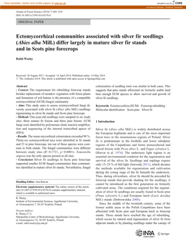 Ectomycorrhizal Communities Associated with Silver Fir Seedlings (Abies Alba Mill.) Differ Largely in Mature Silver Fir Stands and in Scots Pine Forecrops