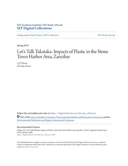 Impacts of Plastic in the Stone Town Harbor Area, Zanzibar CJ O’Brien SIT Study Abroad