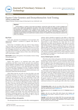 Equine Color Genetics and Deoxyribonucleic Acid Testing Julie Ann Luiz Adrian DVM* College of Pharmacy, University of Hawaii, 200 West Kawili St