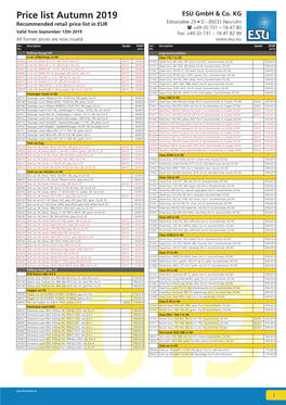 Price List Autumn 2019 ESU Gmbh & Co