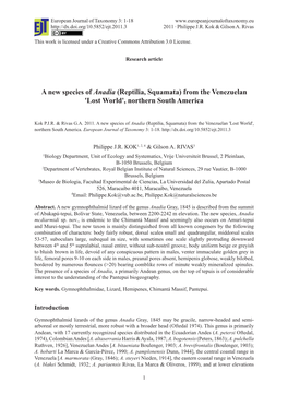 A New Species of Anadia (Reptilia, Squamata) from the Venezuelan 'Lost World', Northern South America