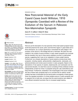 Synapsida: Caseidae) with a Review of the Evolution of the Sacrum in Paleozoic Non-Mammalian Synapsids