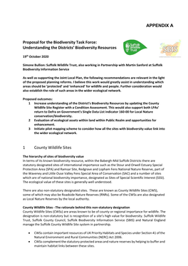 APPENDIX a Proposal for the Biodiversity Task Force: Understanding the Districts' Biodiversity Resources 1 County Wildlife