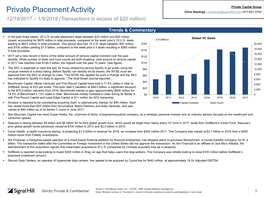 Private Placement Activity Chris Hastings | Chastings@Signalhill.Com | 917-621-3750 12/18/2017 – 1/5/2018 (Transactions in Excess of $20 Million)