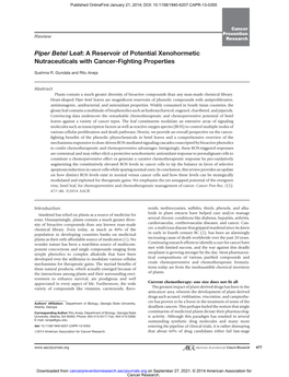 Piper Betel Leaf: a Reservoir of Potential Xenohormetic Nutraceuticals with Cancer-Fighting Properties