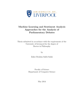 Machine Learning and Sentiment Analysis Approaches for the Analysis of Parliamentary Debates