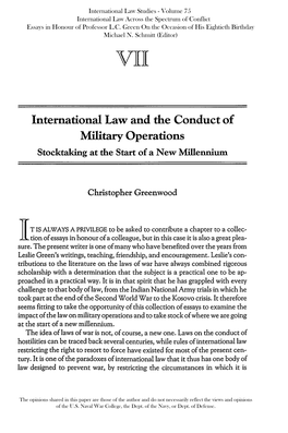 International Law and the Conduct of Military Operations Stocktaking at the Start of a New Millennium
