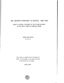 The Japanese Experience in Britain, 1862-1876