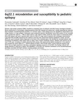 6Q22.1 Microdeletion and Susceptibility to Pediatric Epilepsy