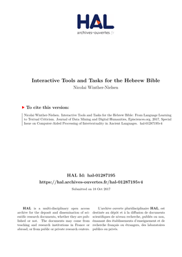 Interactive Tools and Tasks for the Hebrew Bible Nicolai Winther-Nielsen