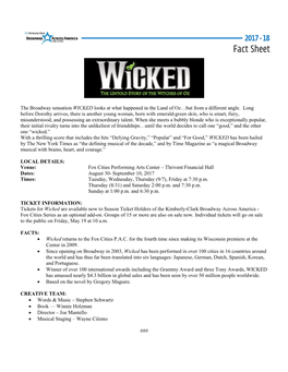 The Broadway Sensation WICKED Looks at What Happened in the Land of Oz…But from a Different Angle