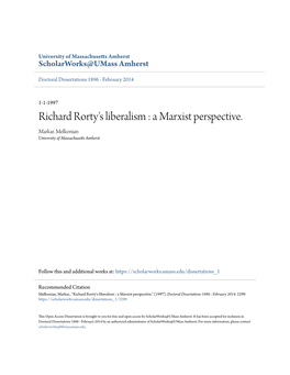 Richard Rorty's Liberalism : a Marxist Perspective