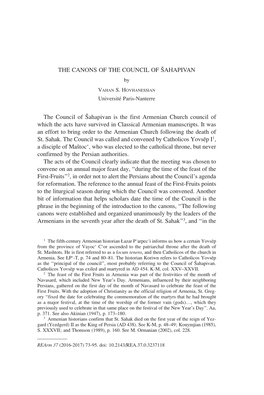 The Canons of the Council of Šahapivan the Council Of