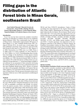 Filling Gaps in the Distribution of Atlantic Forest Birds in Minas Gerais, Southeastern Brazil