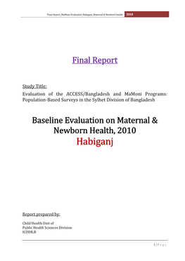 Draft Report, Mamoni Survey, RDW-Sylhet