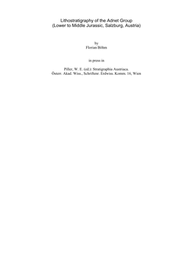 Lithostratigraphy of the Adnet Group (Lower to Middle Jurassic, Salzburg, Austria)