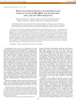 Molecular Phylogenetics of Caryophyllales Based on Nuclear 18S Rdna and Plastid Rbcl, Atpb, and Matk Dna Sequences1