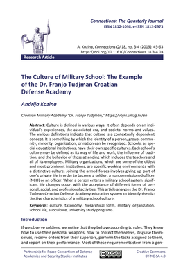 The Culture of Military School: the Example of the Dr