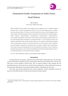 Grammatical Gender Assignment on Arabic Nouns: Saudi Dialects