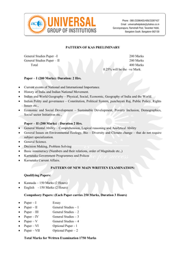 PATTERN of KAS PRELIMINARY General Studies Paper –I 200