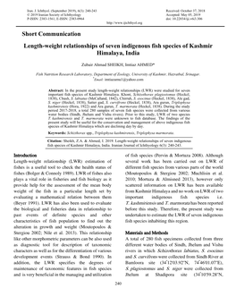 Short Communication Length-Weight Relationships of Seven Indigenous