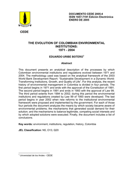 Cede the Evolution of Colombian Environmental