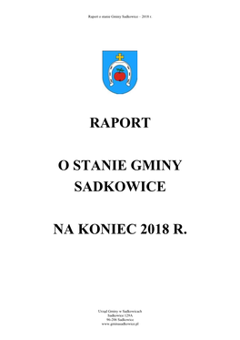 Raport O Stanie Gminy Sadkowice – 2018 R
