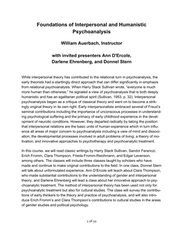 Foundations of Interpersonal and Humanistic Psychoanalysis