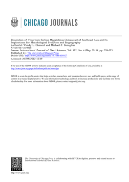 Dissolution of Viburnum Section Megalotinus (Adoxaceae) of Southeast Asia and Its Implications for Morphological Evolution and Biogeography Author(S): Wendy L