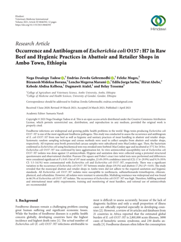 Research Article Occurrence and Antibiogram of Escherichia Coli O157 : H7 in Raw Beef and Hygienic Practices in Abattoir and Retailer Shops in Ambo Town, Ethiopia