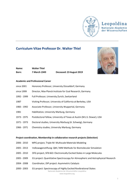 Curriculum Vitae Professor Dr. Walter Thiel