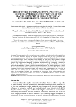 Effect of Tree Identity, Temporal Variation and Edaphic Parameters on the Structure of the Edaphic Community of Oribatid Mites I