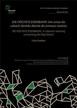 DIE HÖCHSTE EISENBAHN: Um Aviso Do Cabaré Alemão Diante Da Ameaça Nazista DIE HÖCHSTE EISENBAHN : a Cabaret’S Warning Concerning the Nazi Threat