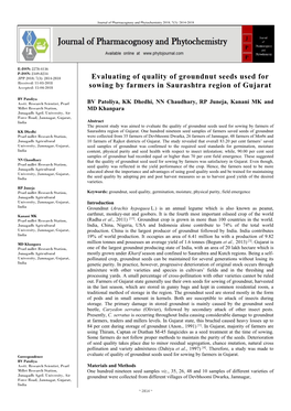 Evaluating of Quality of Groundnut Seeds Used for Sowing by Farmers in Saurashtra Region of Gujarat