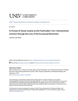 In Pursuit of Social Justice at the Postmodern Turn: Intersectional Activism Through the Lens of the Ecosexual Movement