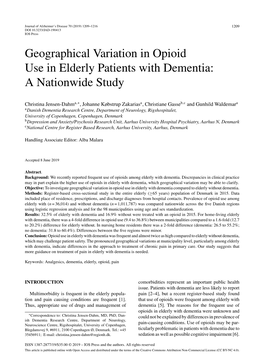 Geographical Variation in Opioid Use in Elderly Patients with Dementia: a Nationwide Study