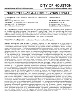 Protected Landmark Designation Report
