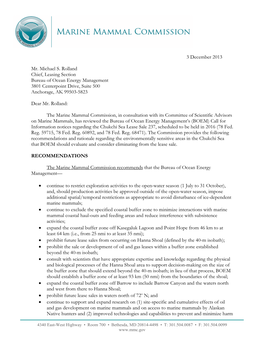 Letter to BOEM on Its Call for Information Regarding the Chukchi